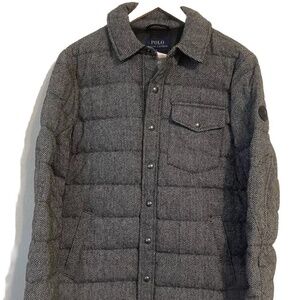 Polo Ralph Lauren Grey Wool Herringbone Down Puffer Coat
